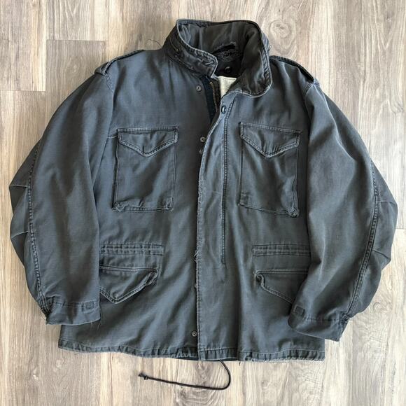 Vintage ALPHA INDUSTRIES M65 Field Jacket Black Cold Weather Coat Large Hooded - Picture 1 of 5